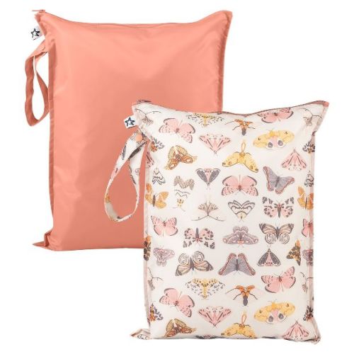 Tiny Twinkle Mess-Proof Waterproof Washable Baby/Toddler Wet Bags for Diapers, Swimsuits and Travel (Flutter)