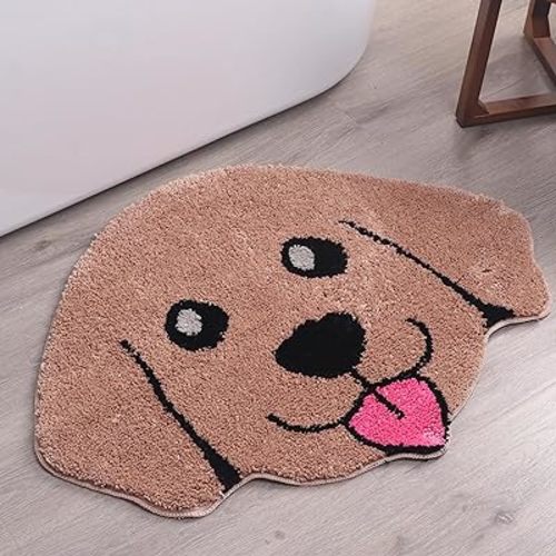 Cute Bath Mat Puppy Animal Rug - Pups Kids Bathroom Decor - Dog Rugs Fun Bath Mat - Cartoon Rug Funny Bath Mats for Girls and Boys Golden Retriever Unique Round Anti Slip Kids Bath Accessories