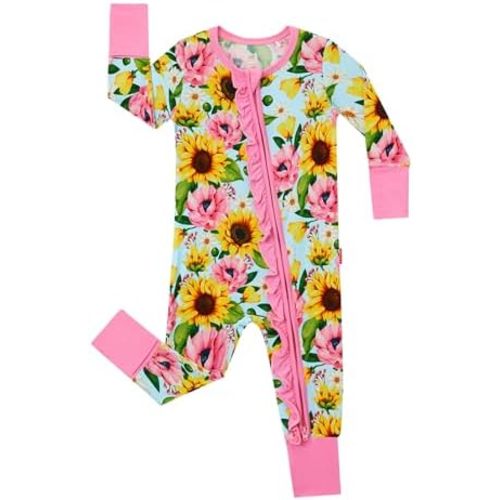 Bamboo Viscose Baby Girl Footless Pajamas Ruffled Baby Sleepers with 2 Way Zipper