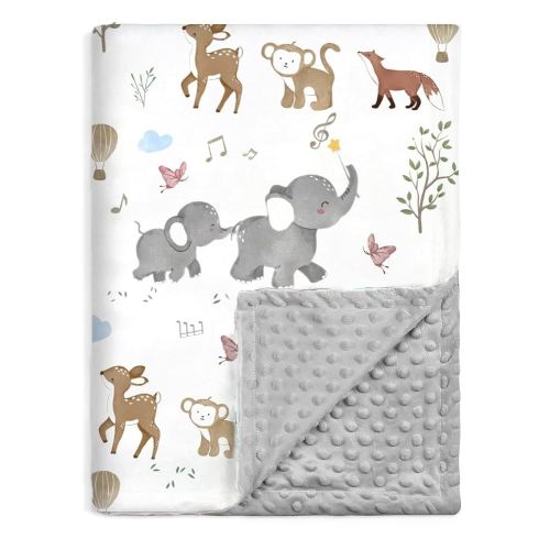 BOPRIO Baby Blankets for Unisex Boys Girls, Super Soft Nursery Minky Blankets with Woodland Animal Design and Dotted Fleece Backing, Printed Bed Throws Newborn Toddler Gift 30 x 40 Inch