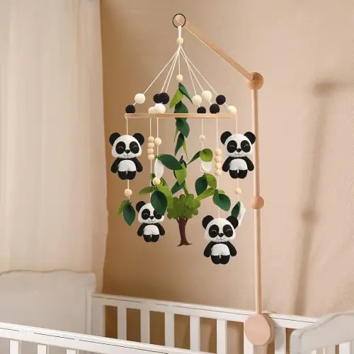 Mobile for Crib - Black and White with Green Leaves