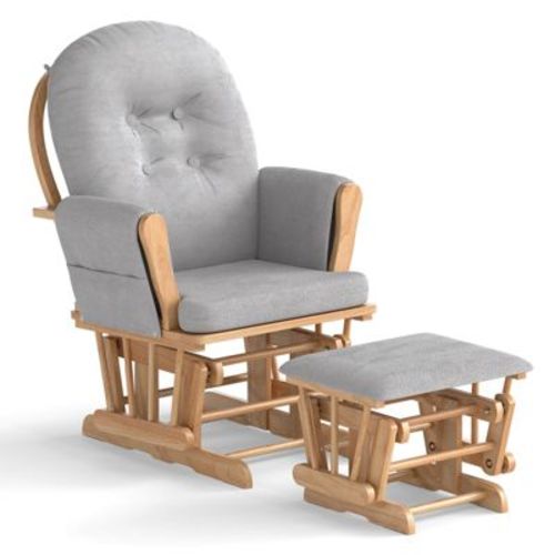 Costway Glider and Ottoman Cushion Set Wood Baby Nursery Rocking Chair Gray