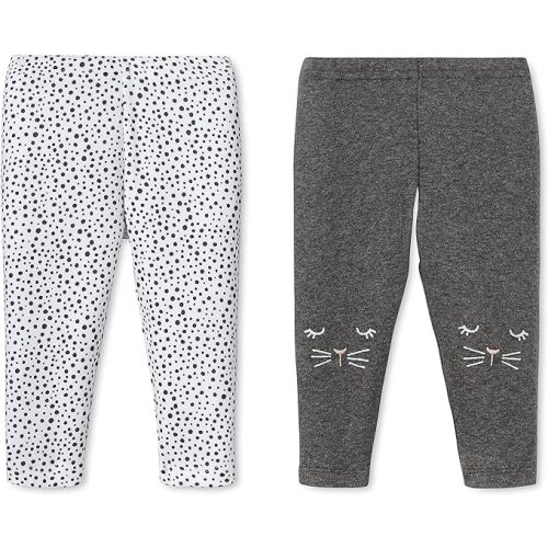 Baby Girls' Pull on 2 Pack Leggings - 6 Months - Grey Kittie/White Dots