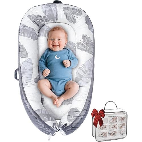 Baby Lounger, Baby Lounger for Newborn 0-24 Months, Premium Soft & Breathable Infant Lounger, Pure Cotton Baby Nest for Boys & Girls, Portable Newborn Lounger for Travel and Home.