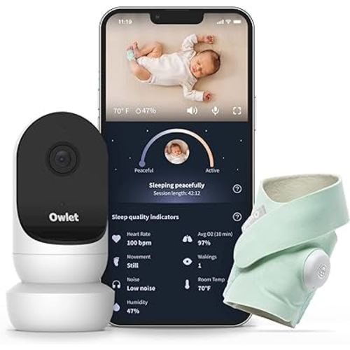 Owlet Dream Duo 2 Smart Baby Monitor - 1080p HD Video Baby Monitor with Dream Sock - Baby Foot Monitor and Sensor Tracks Heartbeat and Oxygen Levels in Infants and Newborns