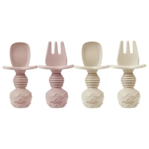 PandaEar 4 Pack Silicone Baby Spoons Forks Feeding Set, Toddler Utensils Baby Led Weaning Supplies, First Stage Baby Spoon Self Feeding 6 Months Old Baby Essentials : Baby