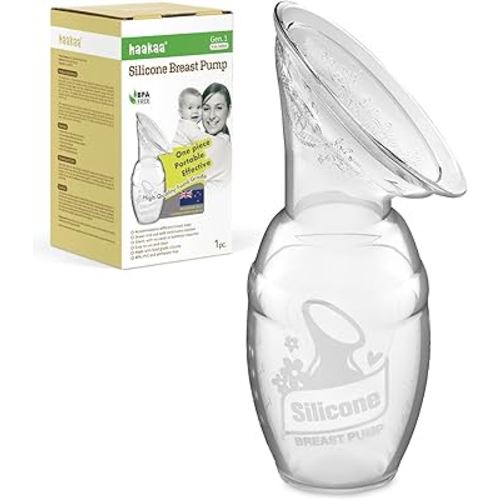 Haakaa Silicone Breastfeeding Manual Breast Pump Milk Pump 100% Food Grade Silicone BPA PVC and Phthalate Free, Clear