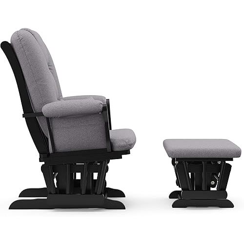 Storkcraft Tuscany Custom Glider and Ottoman with Free Lumbar Pillow (Black/Slate Gray Swirl) - Cleanable Upholstered Comfort Rocking Nursery Chair with Ottoman