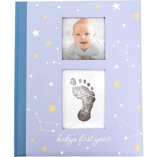 Constellation Baby Memory Book, First 5 Years Baby Milestone Book, Pregnancy Journal, Gender Neutral Newborn Keepsake, With Ink Pad For Baby's Handprint or Footprint, Blue