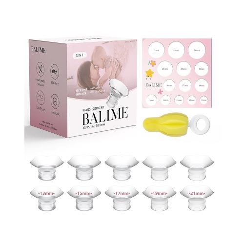 BALIME Flange Inserts 10PCS 13/15/17/19/21mm for 24mm Flange/Shields, 3 in 1 Flange Sizing Kit with Nipple Measurement Card & Cleaning Brush, Compatible with Momcozy Medela Spectra