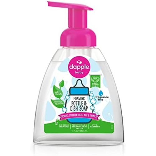 Foaming Baby Bottle Soap & Dish Soap by Dapple Baby, Fragrance Free, 13 Fl Oz Bottle - Plant Based Dish Liquid for Dishes & Baby Bottles - Hypoallergenic Soap, Liquid Soap