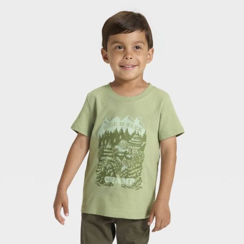 Toddler Boys' Solid Short Sleeve Graphic T-Shirt - Cat & Jack™ Olive Green 2T