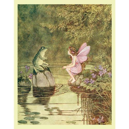 Poster The Little Green Road To Fairyland Frog and Fairy Conversation Children Book Ilustration Repro Matte Paper or Canvas FREE S/H in USA