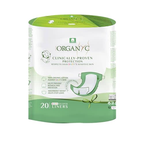 Organyc 100% Certified Organic Cotton Baby Diaper Liner for Sensitive Skin, Fits All Brands and Sizes Diapers Except New Born, 20 Count