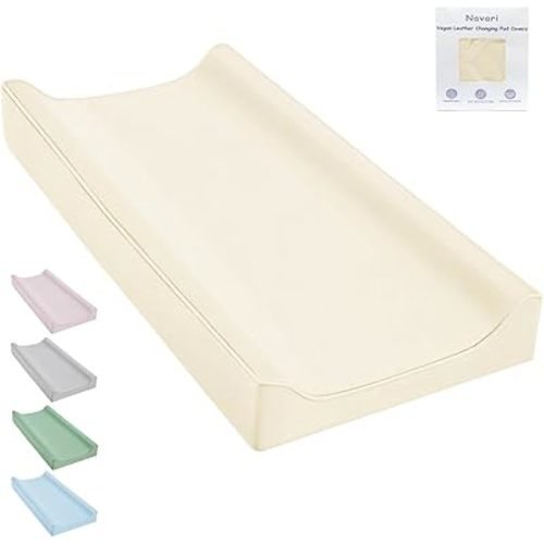 Vegan Leather Changing Pad Cover - 31"X 16" - Waterproof Wipeable, Extra Thick & Portable & Non-Slip Diaper Mat - Fits Standard Changing Tables for Baby Boy Girl (White)