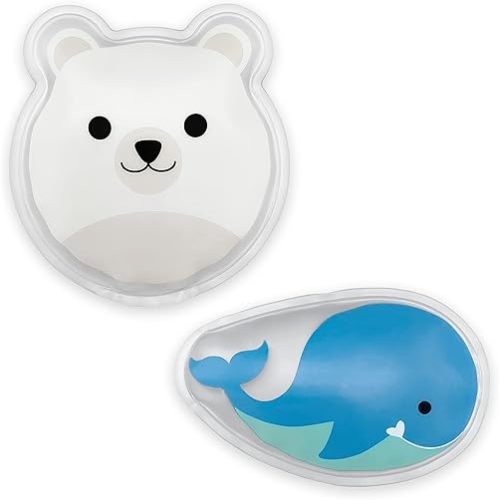 Dr. Brown's Cold Comfort Compress Baby Ice Pack, Freezable Reusable First Aid Pain Relief for Kids, Small Polar Bear and Whale, 2-Pack