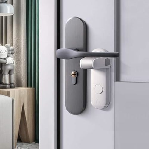 EUDEMON Childproof Door Lever Lock, Baby Safety Door Handle Lock, Easy to Install and Use Adhesive no Tools Need or Drill (White, 2 Pack)