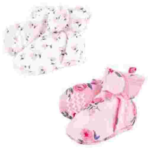 Hudson Baby Infant and Toddler Girl Quilted Booties 2pk, Pink Navy Floral, 6-12 Months