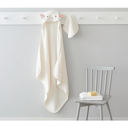 Super Soft Lamb Baby Hooded Towel And Washcloth | Pottery Barn Kids