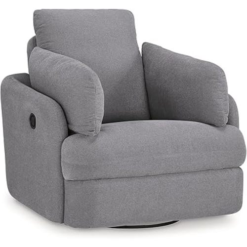 Signature Design by Ashley Modmax Contemporary Indoor Upholstered Press-Back Rocker Swivel Glider Recliner with Hidden Storages, Light Gray