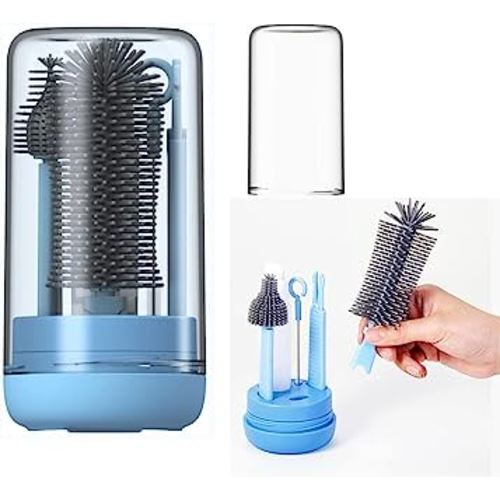 Travel Baby Bottle Brush Set with Liquid Silicone Bottle Brush，Nipple Brush，Straw Cleaner Brush，Baby Bottle Soap Dispenser for Baby Bottle Cleaning, Gift for Newborn Mothers, Cobalt Blue