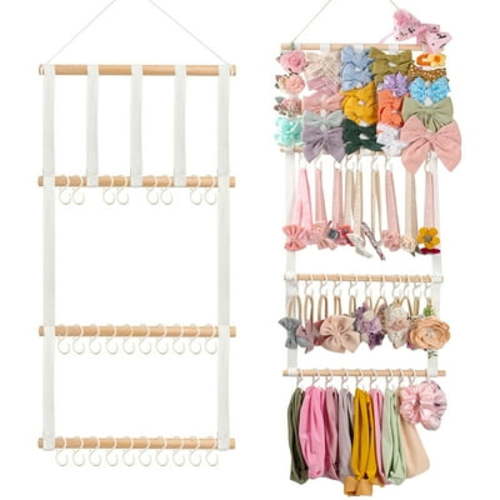 Bocaoying Headband Holder Hair Bows Organizer for Girls, Baby Hair Accessories Organizer Storage with 30 Hanging Hooks Gifts for Behind Door,Bathroom,Toddler Girls Room, Easy Assemble(Classic)