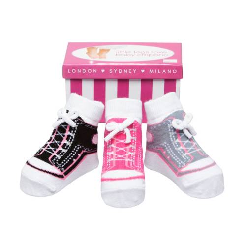 Baby Girl Socks that look like shoes- 0-12 Months - Anti slip-Soft Cotton-3 Pairs - Baby Shower Gift - Gift Box - GIRL SNEAKERS