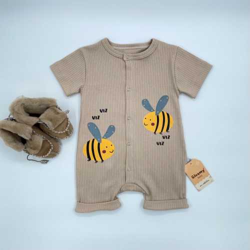 Organic Cotton Baby Romper with Cute Bee Print, Short Sleeve Onesie, Sizes 3-18 Months - Soft and Breathable Baby Outfit