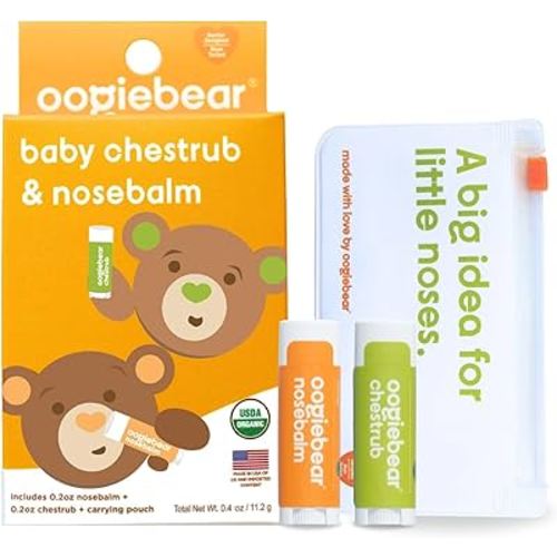 oogiebear Organic Nourishing Nose to Toe & Breathing Rub Balms - Naturally Soothing, Gentle Moisturizer, On-The-Go Size with Travel Pouch - 0.5 oz, Safe for Infants, Doctor Made