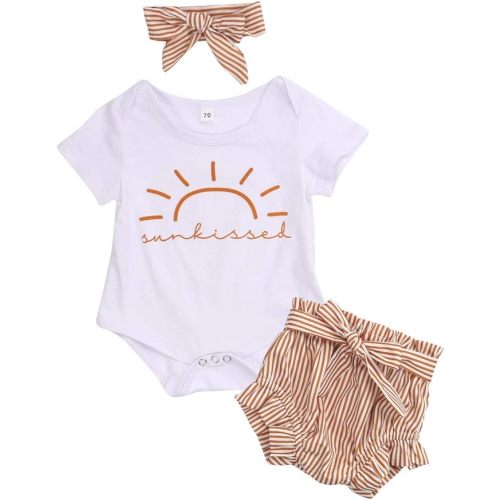 Infant Newborn Baby Girl Clothes Set Romper Jumpsuit with Ruffle Triangle Shorts Bottoms Headband 3Pcs Summer Outfit