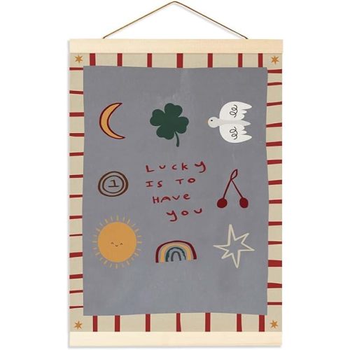 Nursery Wall Banner Decor, Boho Motivational Posters, Inspirational Positive Wall Decor for Kids Nursery Toddler Room Bedroom Playroom, Lucky Is to Have You Hanging Flag Banner
