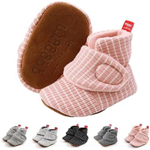 Baby Fleece Booties Newborn Warm Slippers Cozy Winter Boots Sock Shoes Infant Crib Bootie with Non Skid Bottom 0-18Month
