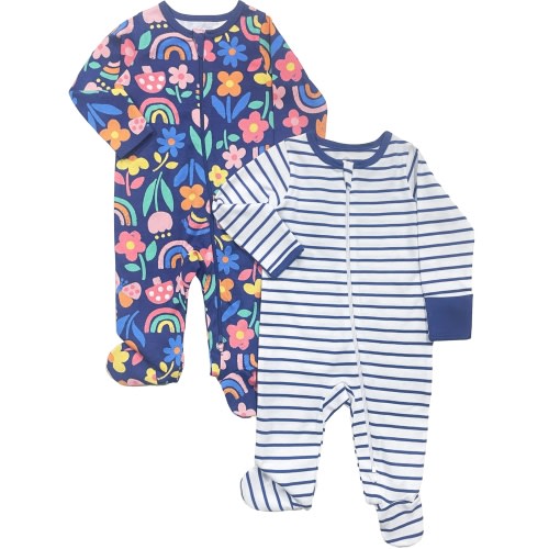 Wonder Nation Baby Gender Neutral Zip Front Footed Sleep N Play Pajamas, 2-Pack, Sizes Preemie-6/9 Months