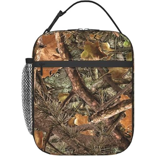 Insulated Lunch Box for Men Boys Kids Camo Lunch Box for Work,Picnic,School,Travel,Hiking,Beach or Fishing Polyester Forest Hunting Camo Theme Lunch Bag