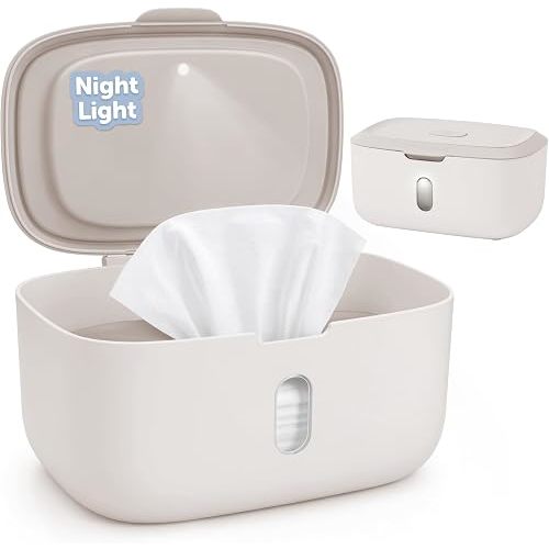 Jool Baby Wipes Dispenser with Built-in Nightlight – Pull Out One Wipe At a Time – Holder Fits Standard Continuous Wipes (Oatmeal)