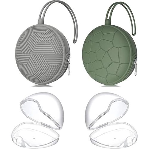 Smlpuame 4 Pack Pacifier Holder Case Set,2 Silicone Portable Pacifier Cover Pouch Bag for Diaper Bags Baby Carriage with 2 Transparent Pacifier Storage Container Box,Easy to Clean,(Green & Grey)