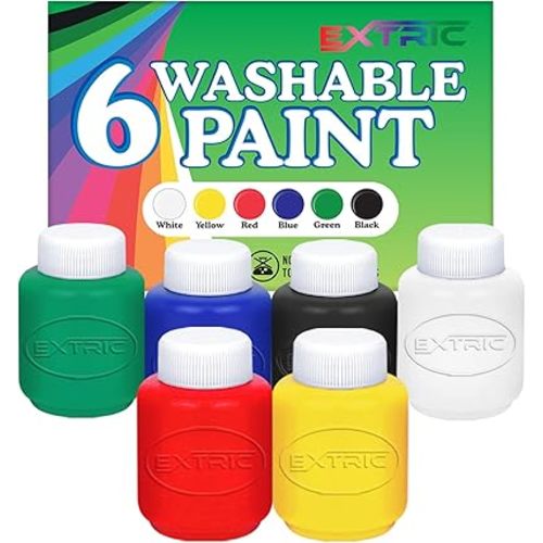 Kids Painting Set, Washable Paint for Kids 6 Colors, Non Toxic Tempera Paint 2 oz Each, Paints for Toddlers Art, Craft, School and Home Finger Paints Projects