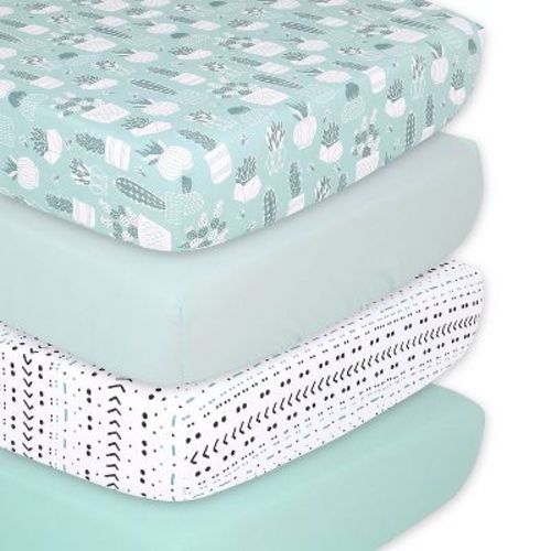 The Peanutshell Fitted Crib Sheets - Cactus And Pastel Green - 4pk