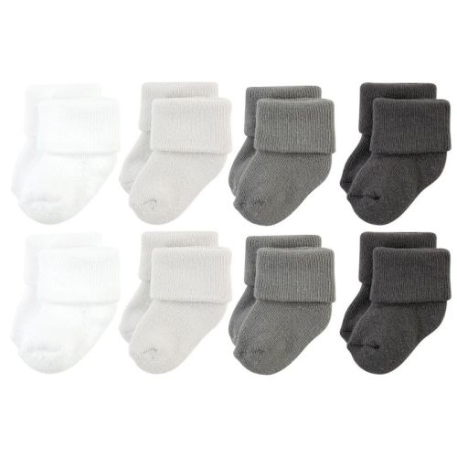 Hudson Baby Cotton Rich Newborn And Terry Socks, Solid Gray White, 0-6 Months