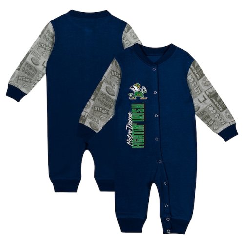 Newborn & Infant Navy Notre Dame Fighting Irish Playbook Colorblock Long Sleeve Coveralls