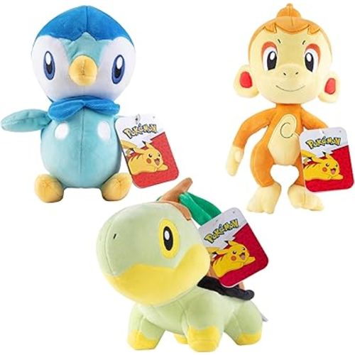 Pokemon 8" Chimchar, Piplup & Turtwig Plush 3-Pack - Diamond and Pearl Starter Figure Set - Officially Licensed - Authentic Soft Stuffed Animal Toy - Gift for Kids, Boys, Girls - 2+