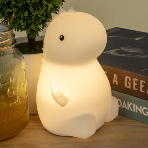 B BENEHORTI Adorable LED Squishy Animal Night Light - 2 Level Dimmable Nursery Lamp for Kids, Rechargeable Touch Lamp, Cute Dorm Decor - Perfect Baby Boys Girls Gift (Little Dinosaur)