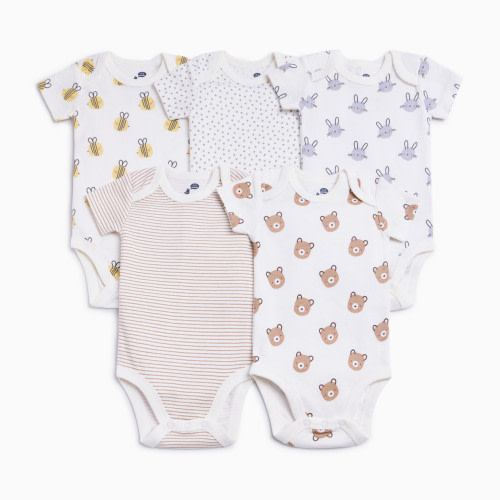 Small Story Organic Cotton Short Sleeve Printed Bodysuit (5 Pack) - Baby Animals, 0-3 M