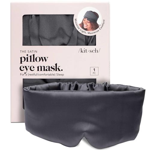 Kitsch Satin Sleep Mask - Eye Mask for Sleep, Softer Than Silk Satin Sleeping Mask Blindfold and Sleep Masks for Women and Men, Eye Care Travel Essentials - Charcoal Black