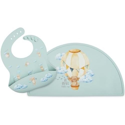 Silicone Baby Bib and Mat | Boys Girls Babies & Toddlers | Waterproof, Adjustable, BPA Free