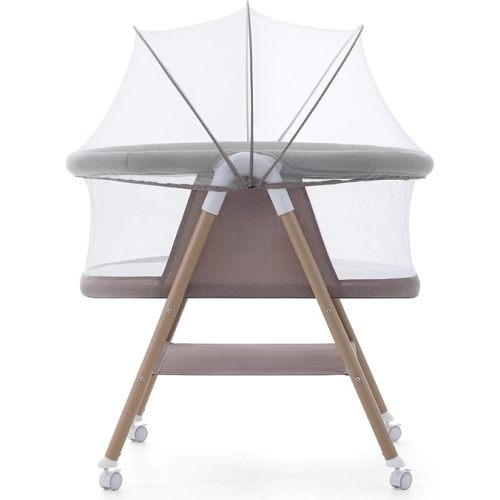 Jaoul Baby Bassinet, Portable Baby Travel Crib for Baby Bed with Wheels Comfy Mattress Mosquito Net Storage for Infant Newborn Lightweight and Breathable Mesh Design Khaki
