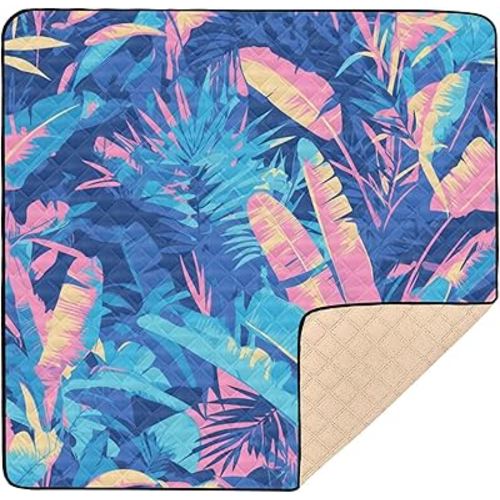 Tropical Leafs Cute Foldable Baby Activity Play Mat for Indoor Outdoor Portable Baby Kick Crawling Mat for Baby Kids Toddlers Infants, 50'' x 50''