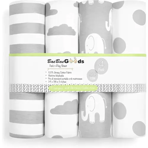 Pack n Play Sheets – Premium Pack and Play Sheets 4 Pack – 100% Super Soft Jersey Knit Cotton Playard Mattress Sheets – Portable Playpen Fitted Play Yard Mini Crib Sheet For Boy & Girl (24 x 38 x 5)