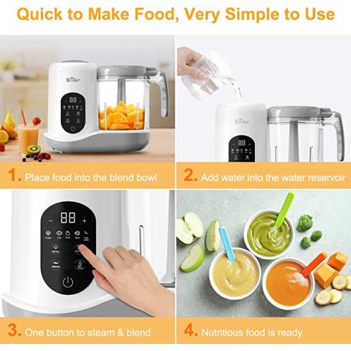 BEAR 2024 Baby Food Maker | One Step Baby Food Processor Steamer Puree Blender | Auto Cooking & Grinding | Baby Food Puree Maker with Self Cleans | Touch Screen Control, White