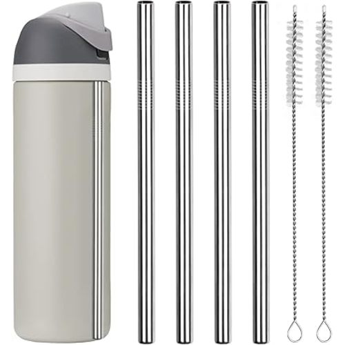 Metal Replacement Straws for Owala Water Bottle 24 oz 32 oz, With 2 Cleaning Brush, Reusable Stainless Steel Straws Compatible With Owala Water Bottle-4 PCS